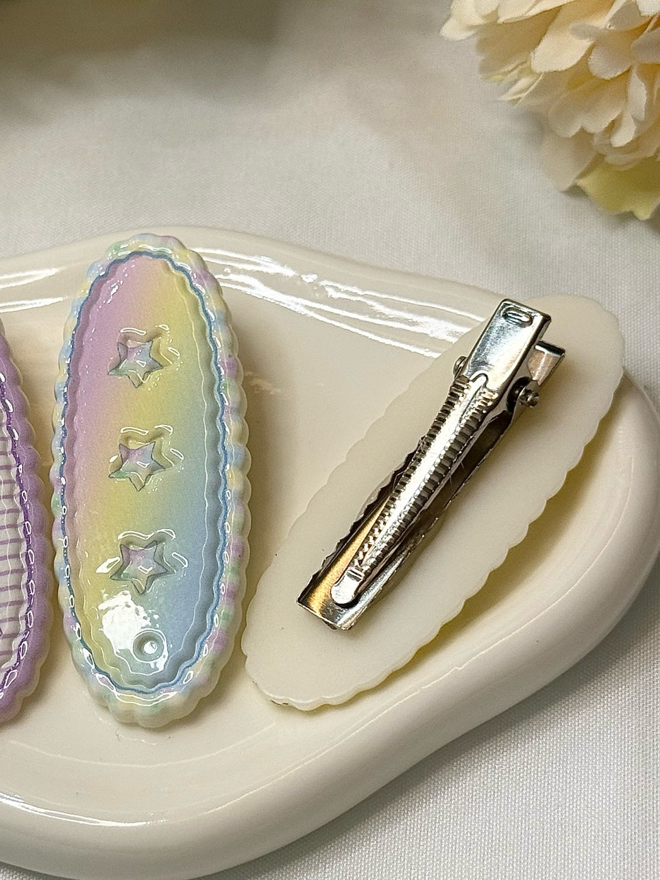 Toddler Kids Girls Pastel Star Beaded Snap Hair Clips  5 Piece Set