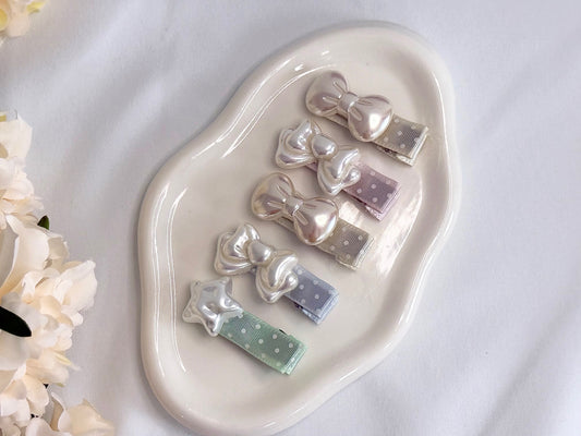 Pearl Bow Pastel Hair Clips For Girls Toddlers  – Set of 5