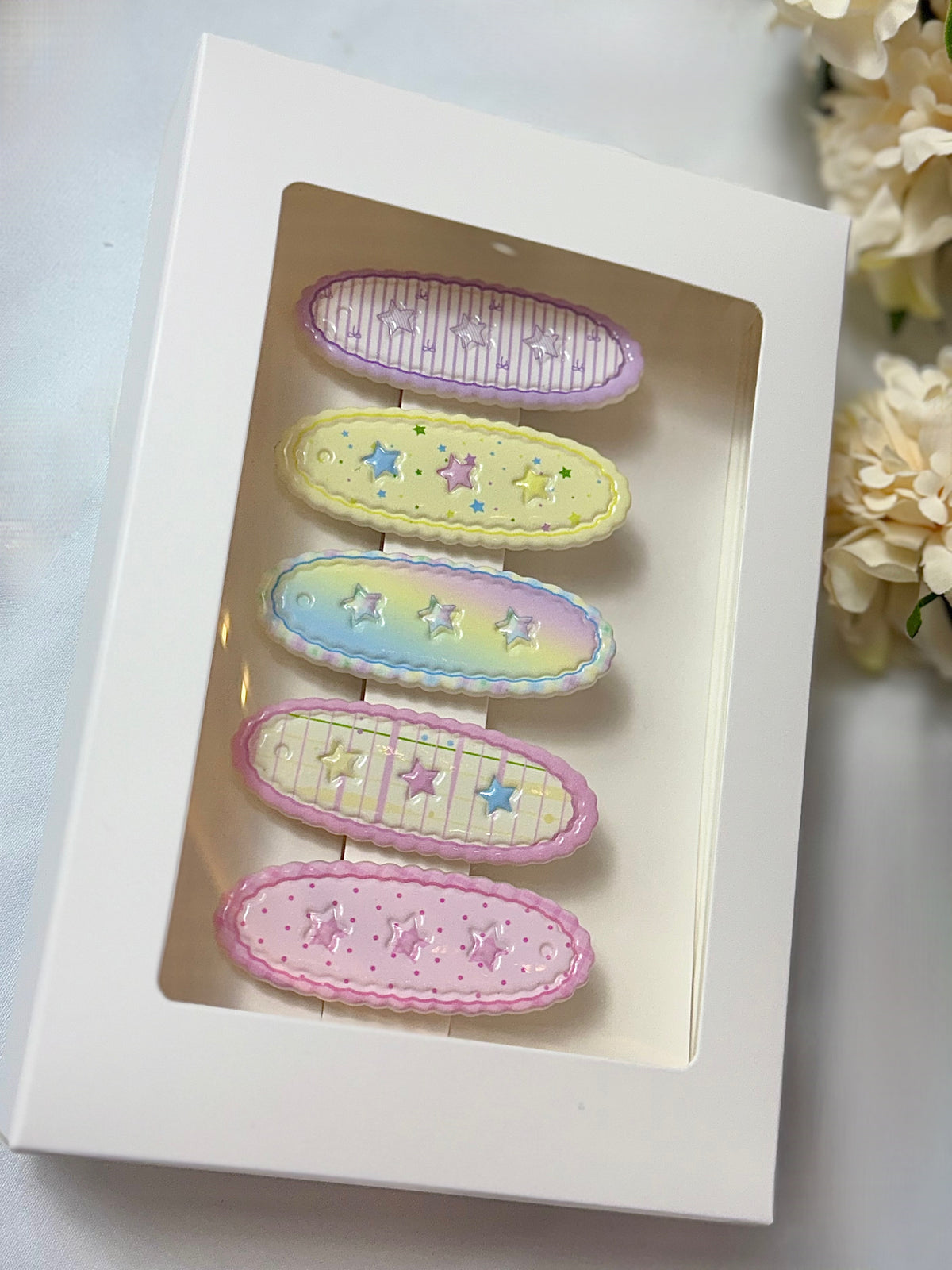 Toddler Kids Girls Pastel Star Beaded Snap Hair Clips  5 Piece Set