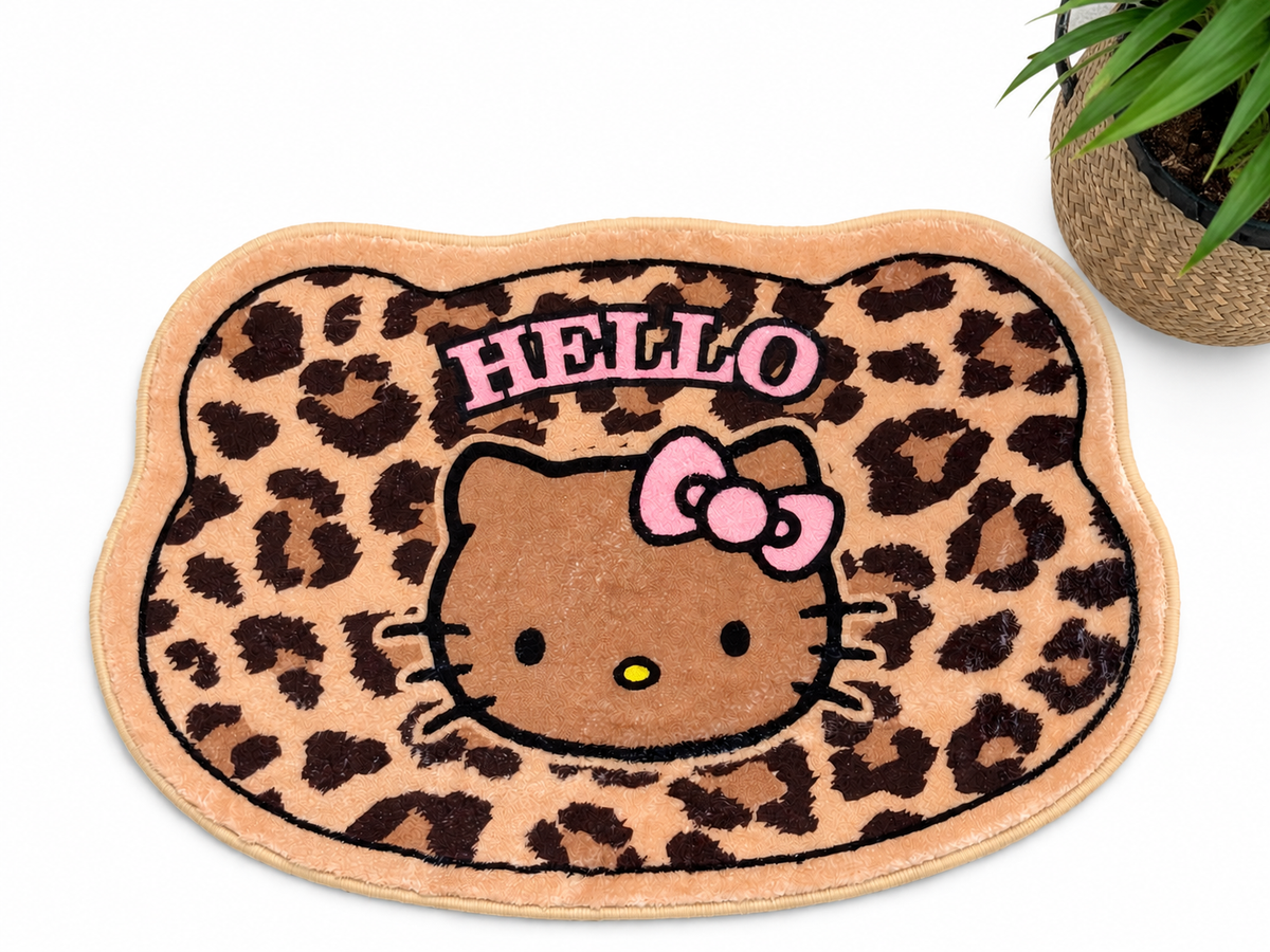 Tan Hello Kitty Leopard Soft Accent Rug🤎
